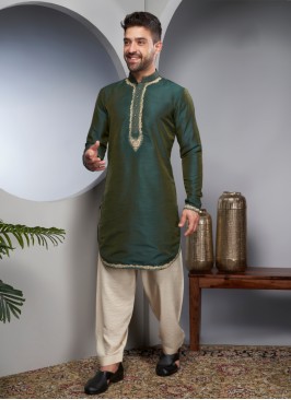 Attractive Green Embroidery Kurta Pajama