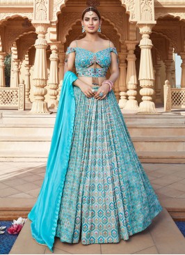 Attractive Light Sky Blue Color Embroidered Lehenga Choli