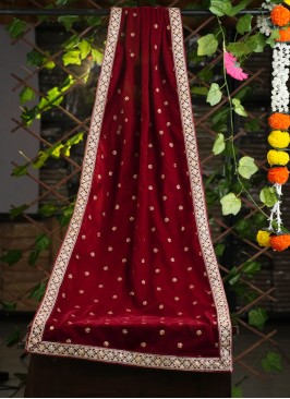 Attractive Maroon Dupatta In Velvet Fabric