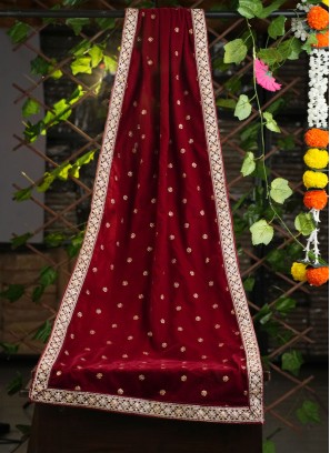 Attractive Maroon Dupatta In Velvet Fabric