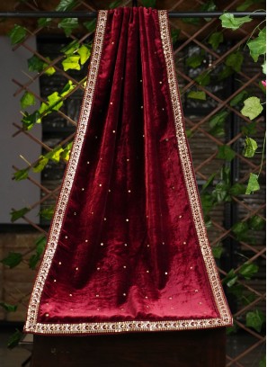 Attractive Maroon Velvet Dupatta