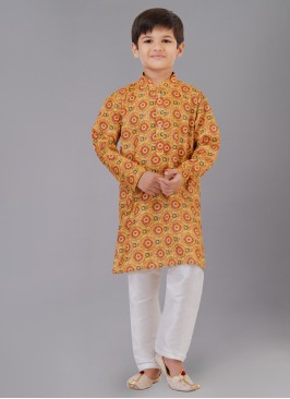 Attractive Mustard Yellow Printed Kurta Pajama