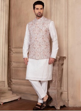 Attractive Off White Color Nehru Jacket Set