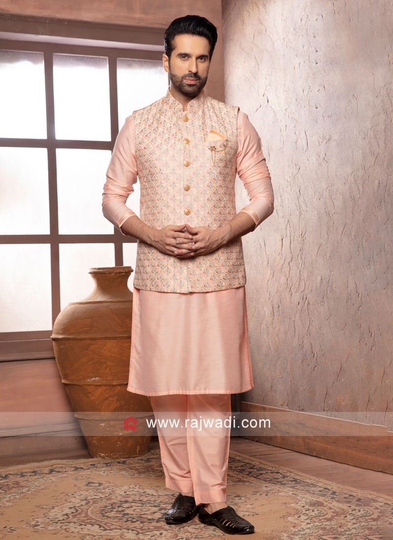 Peach 2024 nehru jacket