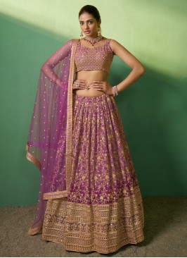 Lavender Wedding Georgette A Line Lehenga Choli