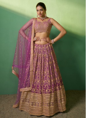 Lavender Wedding Georgette A Line Lehenga Choli