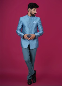 Attractive Sky Blue Jodhpuri Suit For Men