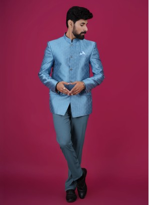 Attractive Sky Blue Jodhpuri Suit For Men