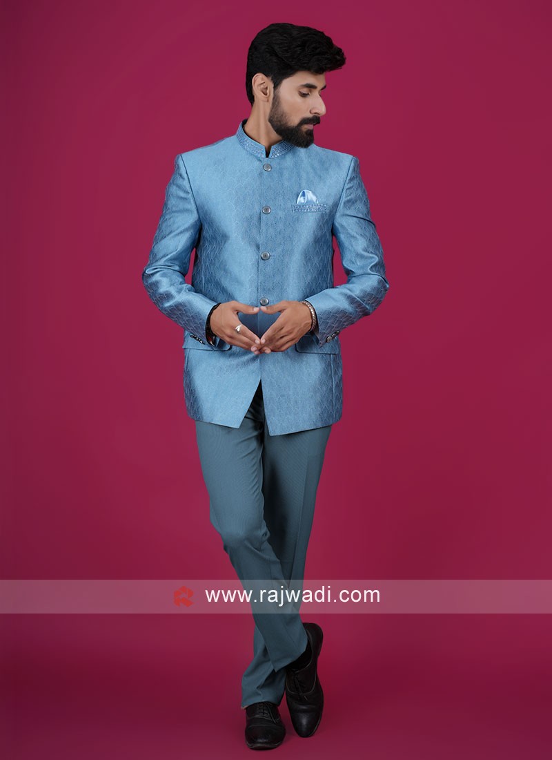 Sky blue color men's hot sale suit