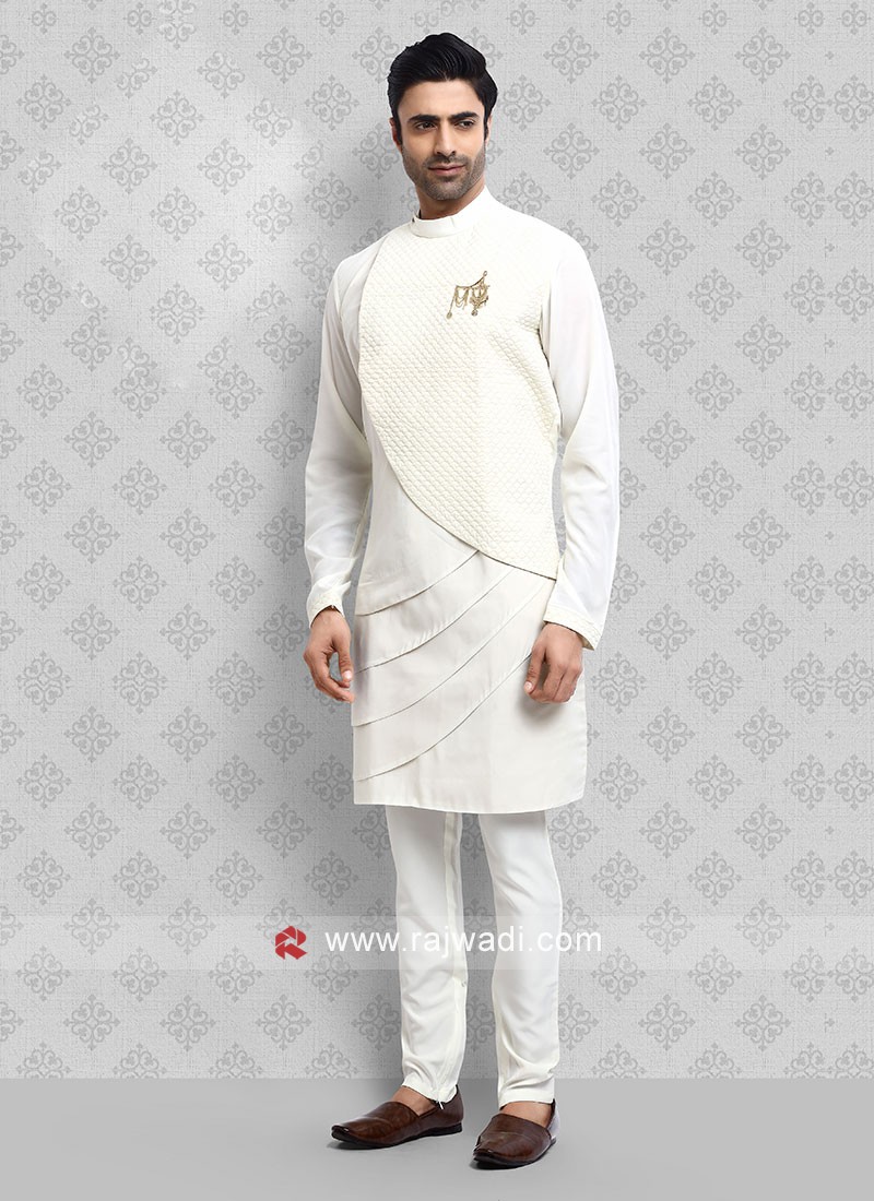 Cream colour kurta online pajama design