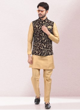 Attractive Wine And Cream Color Nehru Jacket Set