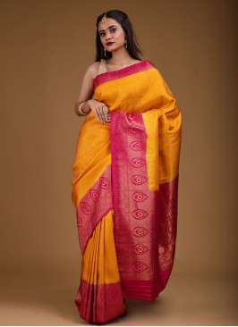 Attractive Yellow And Pink Saree