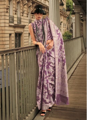 Mesmerising Lilac Organza Satin Silk Weaving Designer Saree