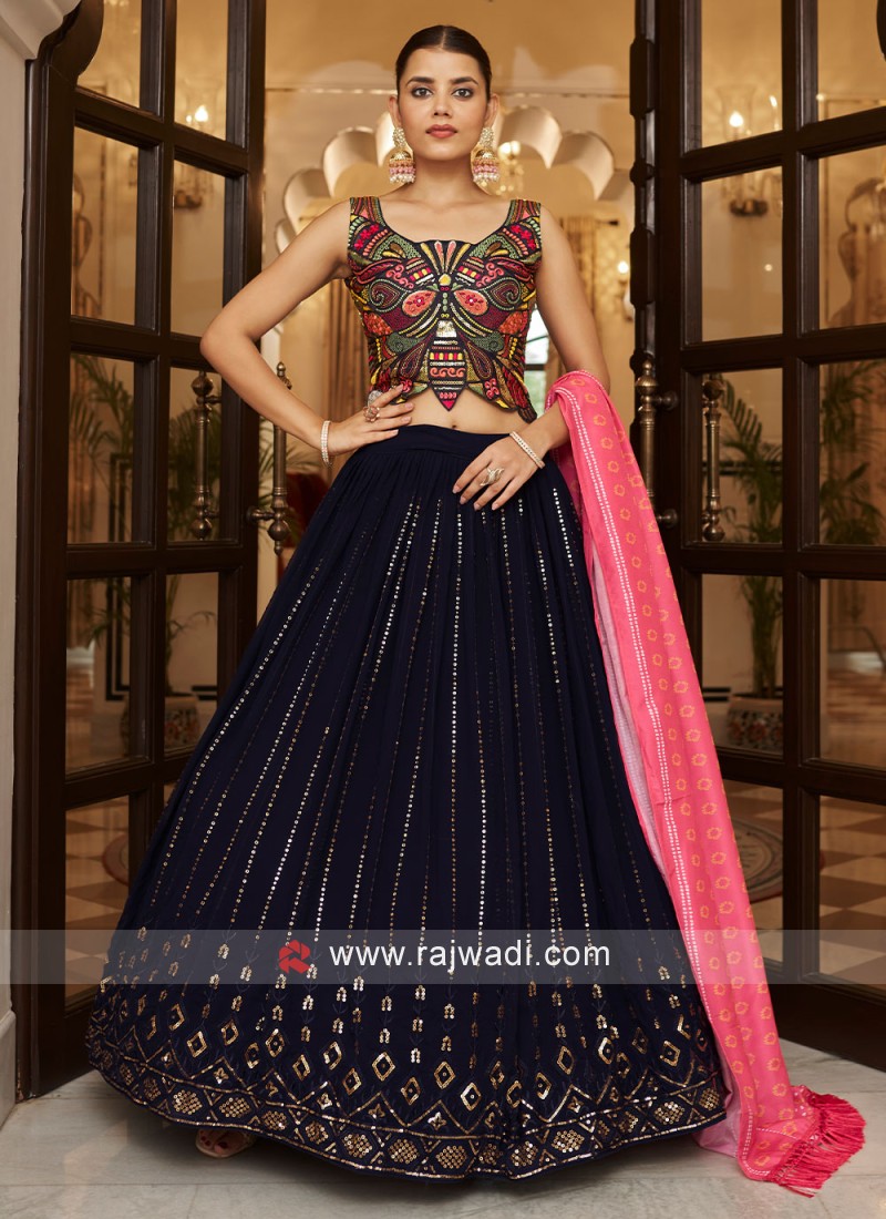 Blue Colour Fancy Digital Printed Work Lahenga Choli With Dupatta