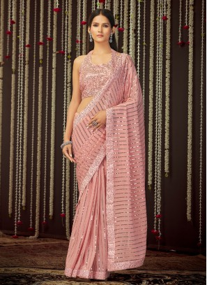 Auspicious Pink Art Silk Designer Contemporary Saree