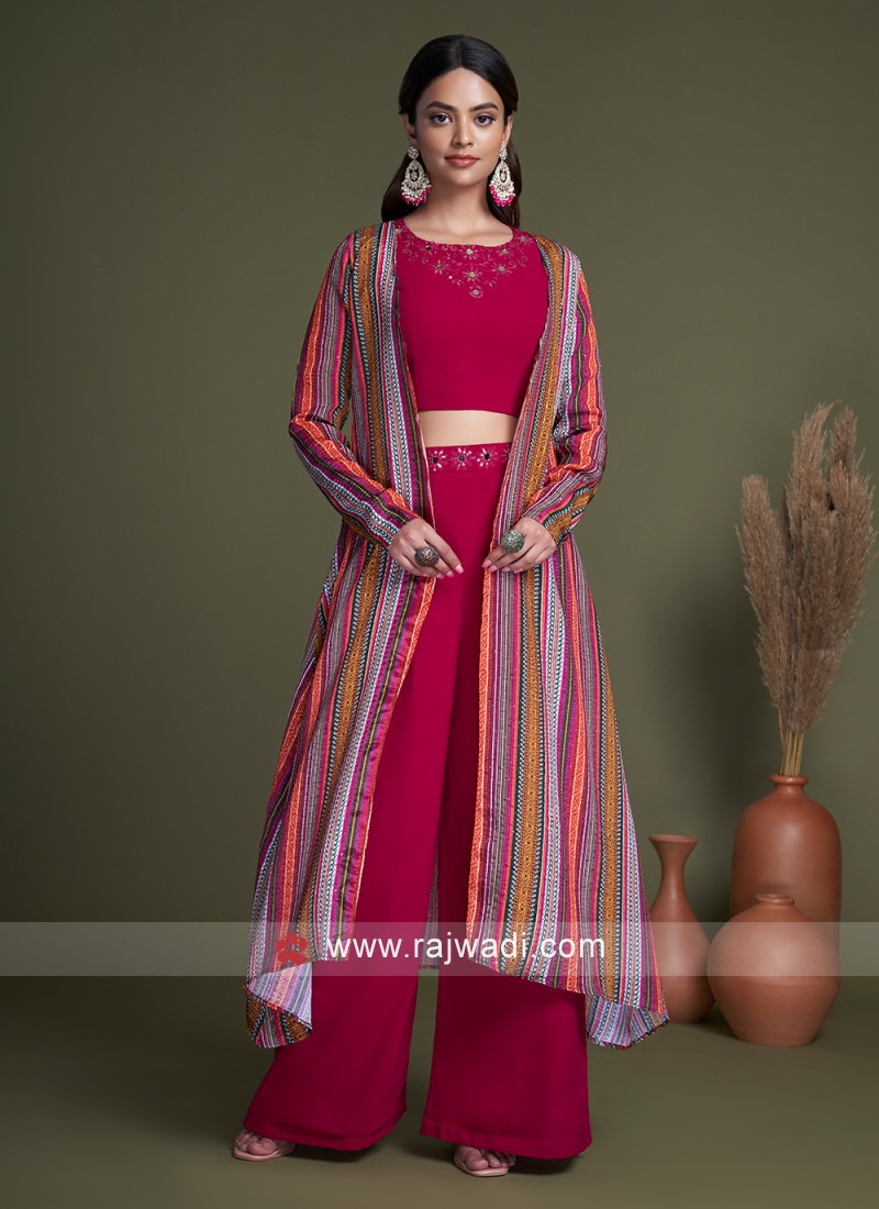 Petal Pink Palazzo Pant Set with Abla and Chikan Top and Matching Abla Work  Jacket - Seasons India