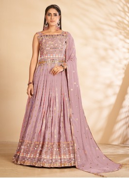 Awesome Sequins Georgette Mauve  Floor Length Gown
