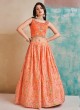 Orange Floral Printed Choli Suit