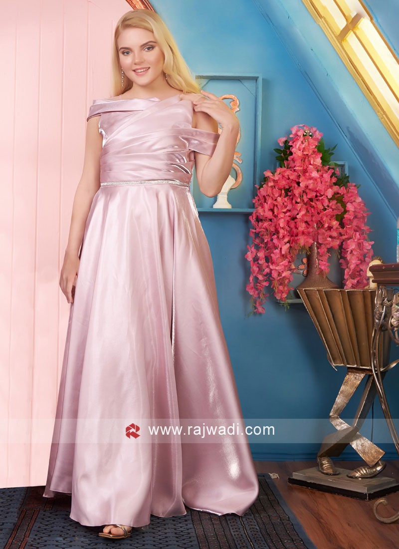 Baby Pink Satin Silk Designer Gown