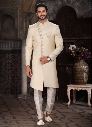 Banarasi Jacquard Indowestern In Cream