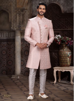 Banarasi Jacquard Indowestern In Pink