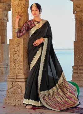Banarasi Silk Black Weaving Classic Saree