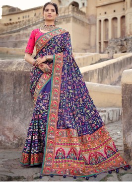 Banarasi Silk Blue Mirror Traditional Designer Saree