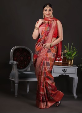 Banarasi Silk Checks Work Multi Color Saree