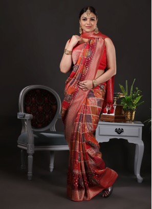 Banarasi Silk Checks Work Multi Color Saree