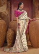Elegant Cream Kachhi Embroidered Banarasi Silk Saree