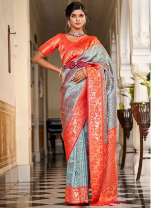 Multi Colored Jacquard Work Banarasi Silk Saree