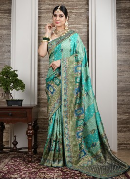 Banarasi Silk Multi Color Embroidery Work Saree