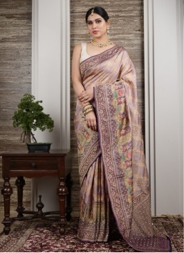 Banarasi Silk Light Pink Saree For Women