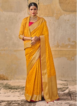 Banarasi Silk Saree In Golden Yellow Color
