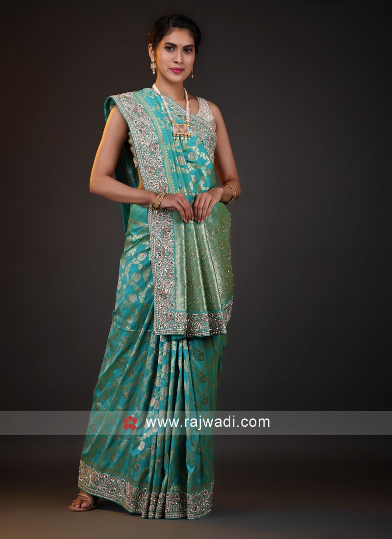 Buy Rama Green Banarasi Saree online - KARAGIRI | FESTIVE SALE – Karagiri