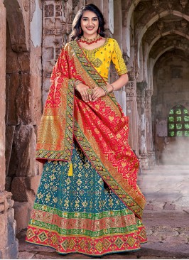 Multi Color Banarasi Silk Woven Lehenga Choli