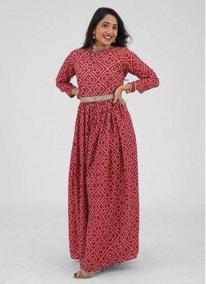 Bandhani Printed Jumpsuit In Red Color