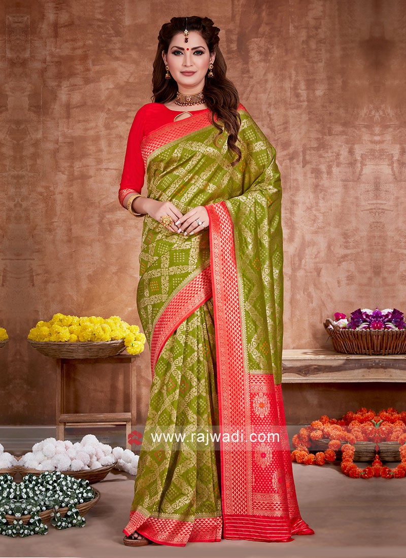 Chinon chiffon Saree in mehndi with Digital print - SR23625