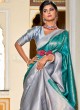 Turquoise and Grey Jacquard Work Banarasi Silk Saree