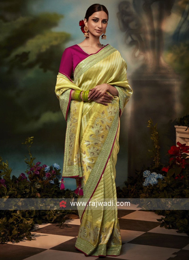 Lime Green Woven Kanjivaram Silk Saree – Rushini