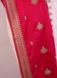 Hot Pink Silk Embroidered Border Work Dupatta For Sherwani