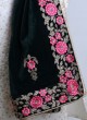 Velvet Green Dupatta With Pink Rose Work