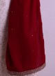 Red Velvet Dupatta With Less For Sherwani