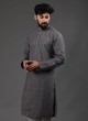 Dark Grey Lucknowi Kurta Pajama