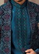 Peacock Blue Long Jacket Style Sherwani