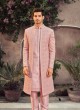 Jacket Style Art Silk Sherwani In Peach Color