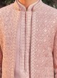 Jacket Style Art Silk Sherwani In Peach Color