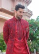 Wedding Wear Jacket Style Sherwani In Red Color