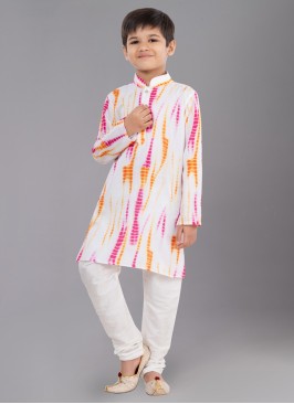 Batik Printed White Cotton Kurta Pajama