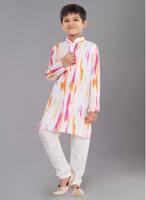 Batik Printed White Cotton Kurta Pajama